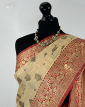 Load image into Gallery viewer, Cream and Red Tussar Silk