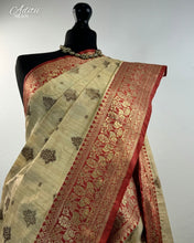 Load image into Gallery viewer, Cream and Red Tussar Silk