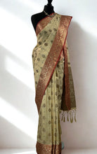 Load image into Gallery viewer, Cream and Red Tussar Silk