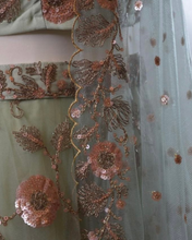 Load image into Gallery viewer, Sage Green Embroidered Lengha
