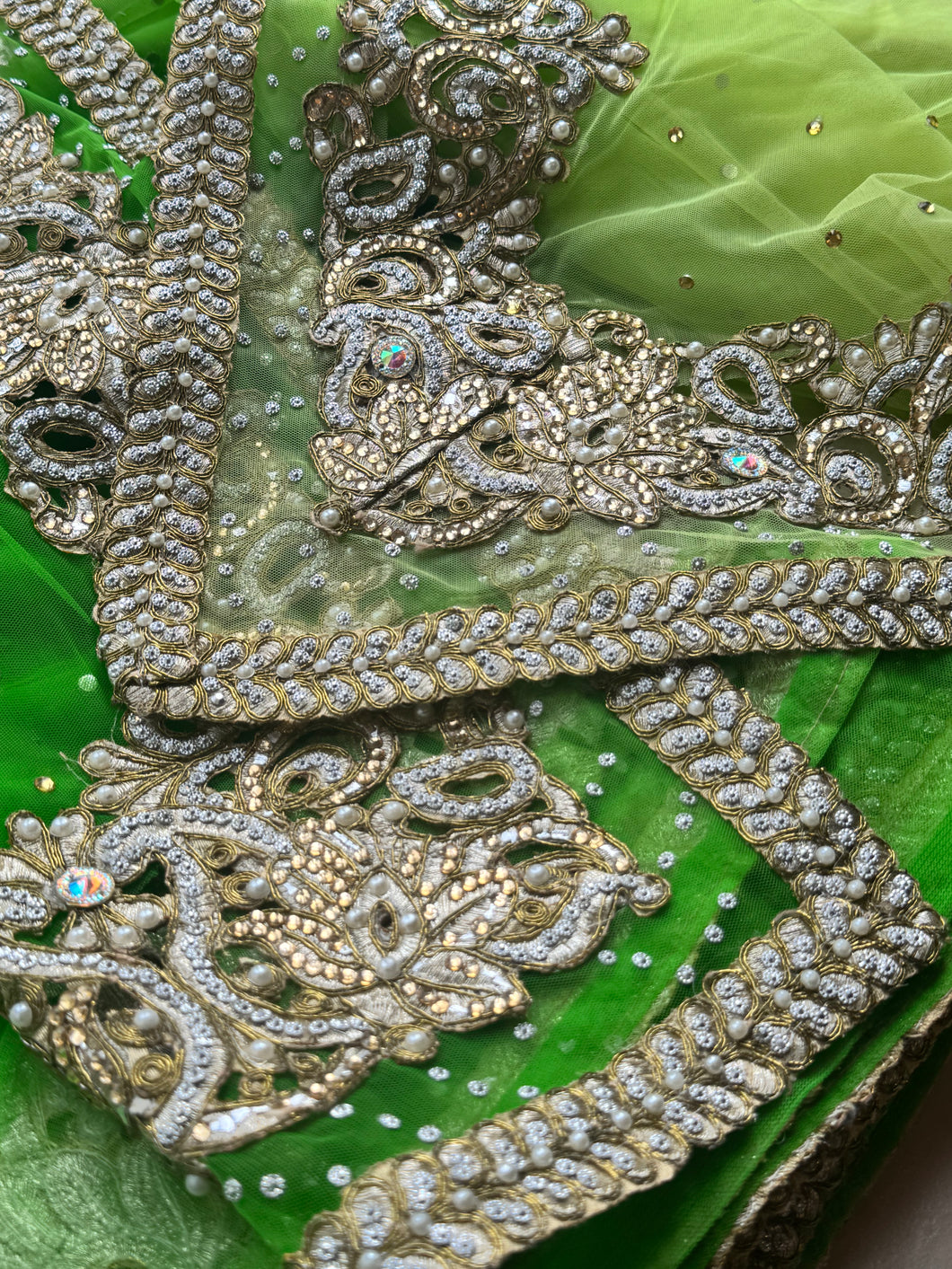 Green Diamantee Net Saree