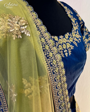Load image into Gallery viewer, Lime Green &amp; Dark Blue Embroidered Lehenga
