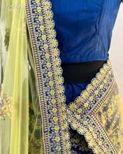 Load image into Gallery viewer, Lime Green &amp; Dark Blue Embroidered Lehenga
