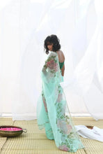 Load image into Gallery viewer, Organza Hand-Painted Floral Saree
