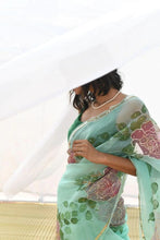 Load image into Gallery viewer, Organza Hand-Painted Floral Saree
