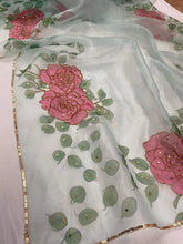 Load image into Gallery viewer, Organza Hand-Painted Floral Saree
