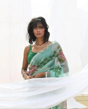 Load image into Gallery viewer, Organza Hand-Painted Floral Saree
